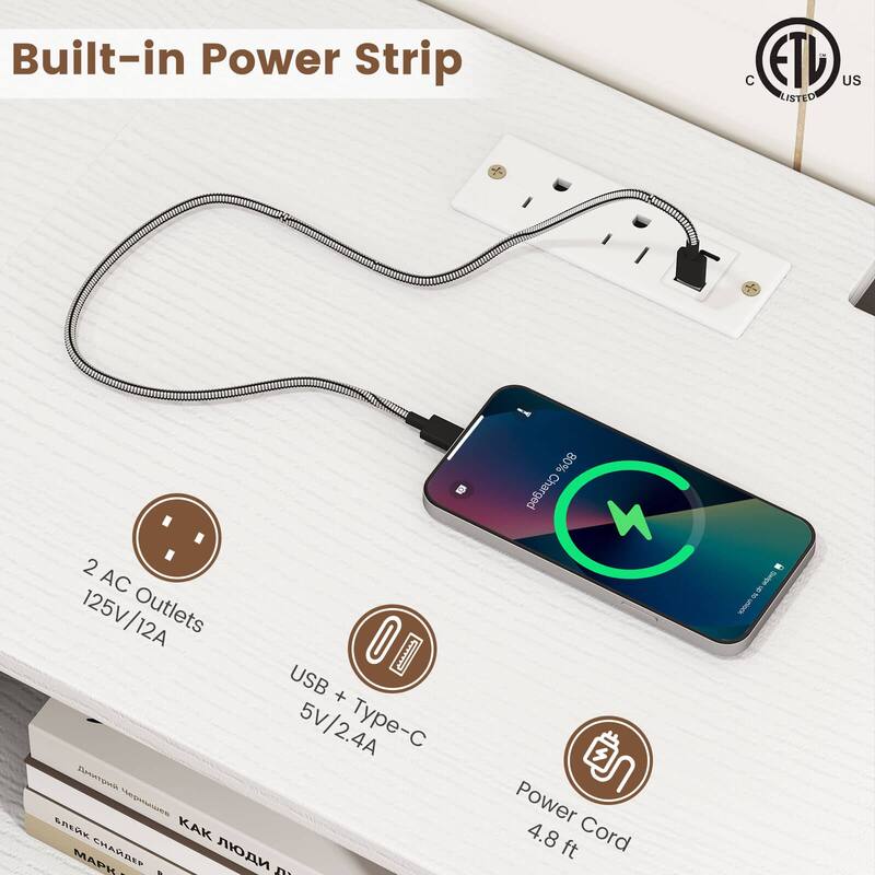 Costway TV Stand with Charging Station for 70” TVs, Fluted Doors & 2 - See Details