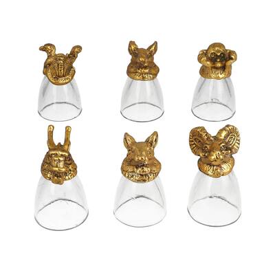 Handcrafted Set of 6 Golden Color Animal Head Shot Glasses 50ml
