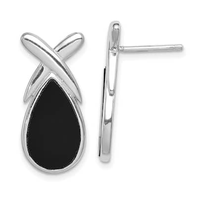 Curata 925 Sterling Silver 22x10mm Simulated Onyx Tear Drop Dangle Earrings