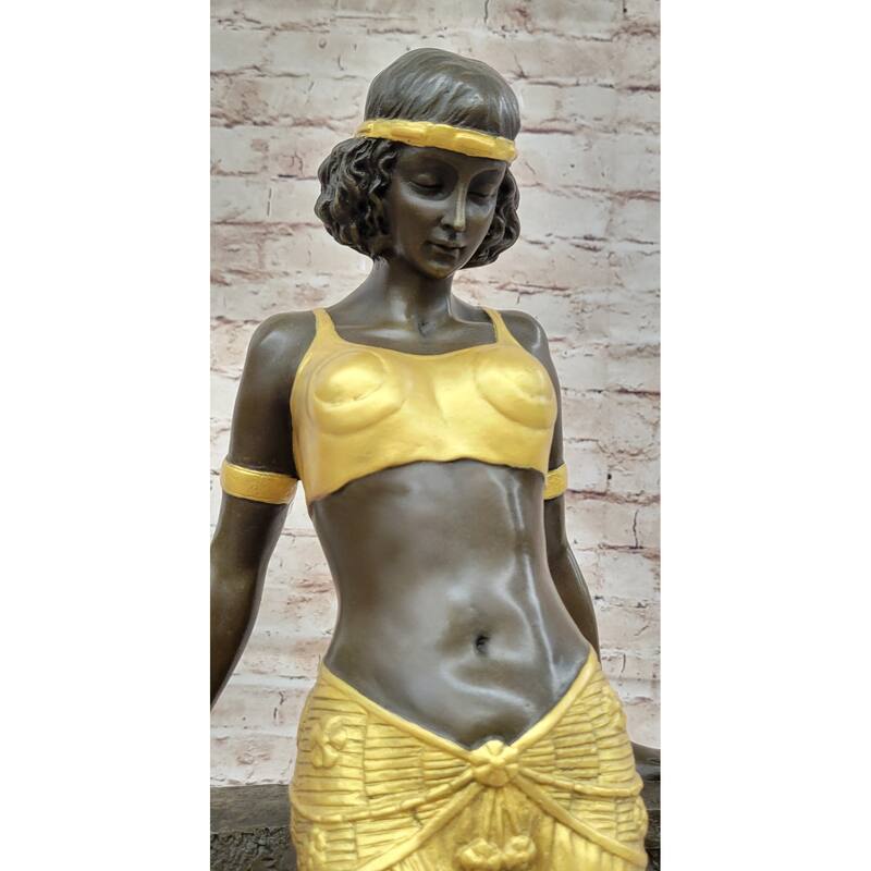 Art Deco Bronze Egyptian Girl Cleopatra Figure Sculpture Statue Original Art By Milo