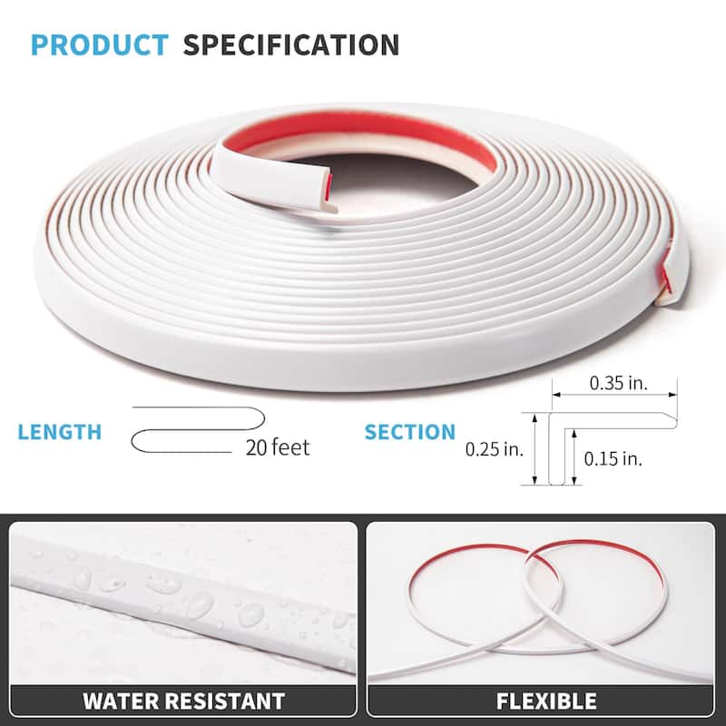 Art3d 20ft Peel and Stick Vinyl Corner Trim for Tile and Wall Edges - White