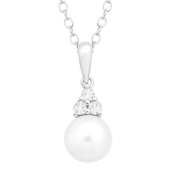 Freshwater Pearl & 1/8 ct White Topaz Pendant in Sterling Silver