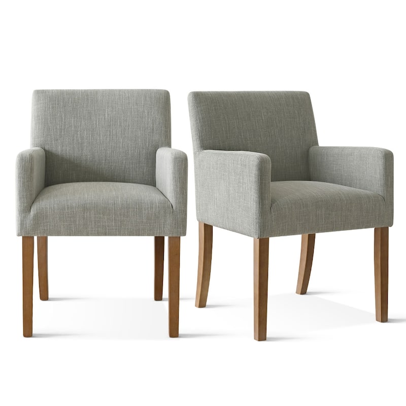 Linen Upholstered Armchairs with Wide Seat, High Back and Solid Wood Legs, Set of 6