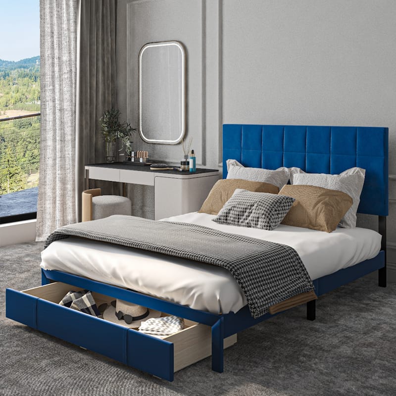 Velvet Upholstered Platform Bed Frame