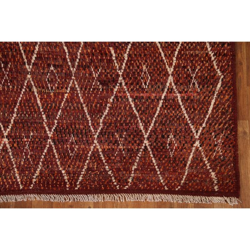 Hand Knotted Oriental 100% Wool Carpet Modern Geometric Red Moroccan Area Rug - 7' 10'' X 5' 7''