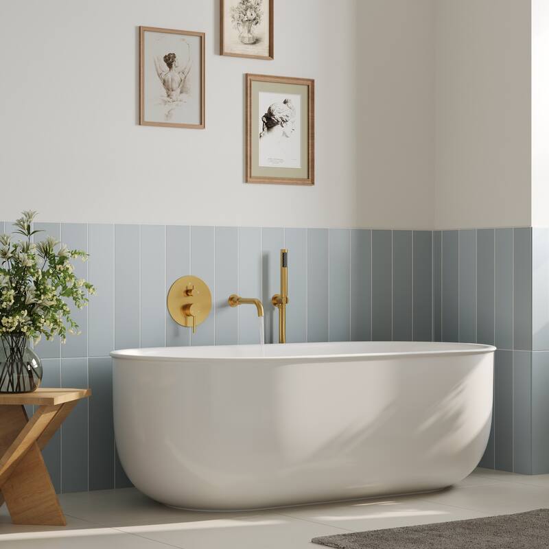 GRANDJOY Wall Mounted Tub Shower Faucet Set with Rotating Bathtub Spout and Handheld Shower