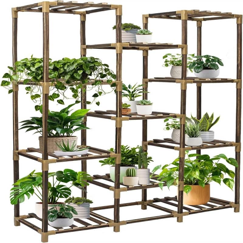 3-Tier Outdoor Wood Plant Stand for Multiple Plants