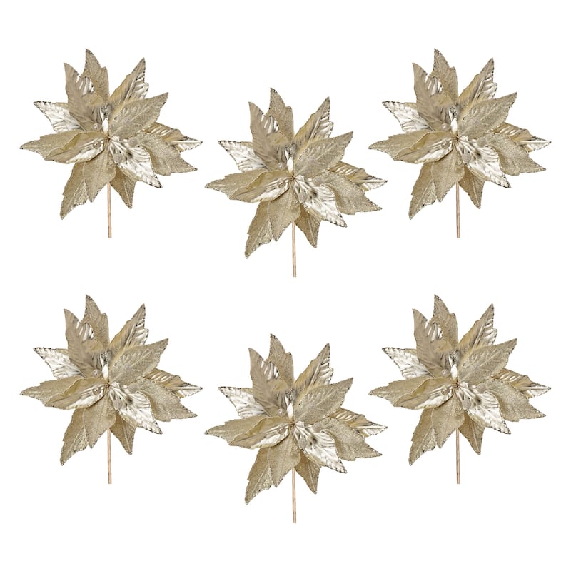 Glittered Poinsettia Stem (Set of 6)