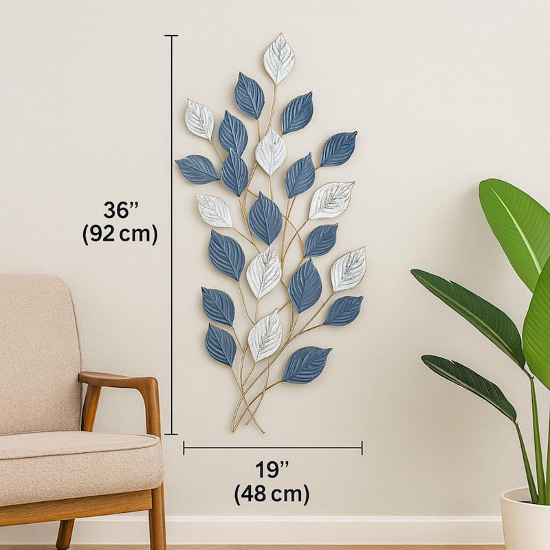Aria Home Vertical 3D Leaf Metal Wall Art Green White Textured Decor
