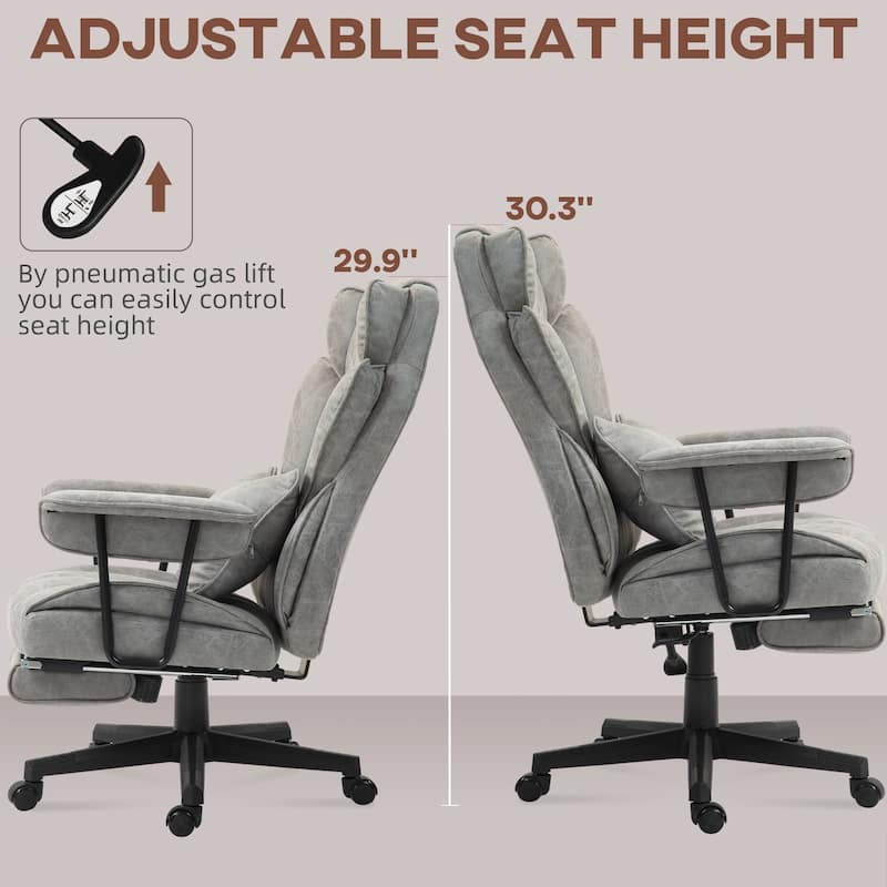 Massage Executive Chair 6 Vibration 400LBS Heated Big Tall with Footrest Lumbar Support Reclining Computer Chair Gray