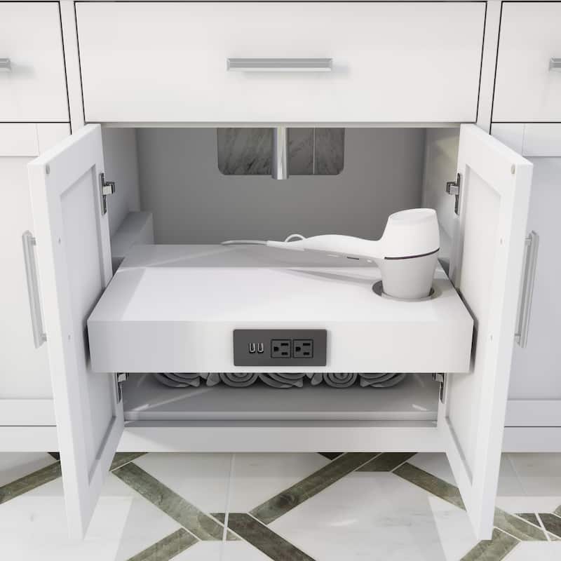 Kate 48-in Solid Hardwood Bathroom Vanity with Power Bar and Drawer Organizer