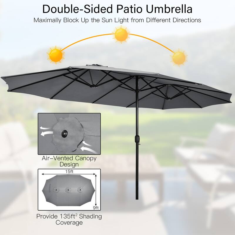 Gymax 15 ft Double-Sided Patio Twin Umbrella Extra-Large Market