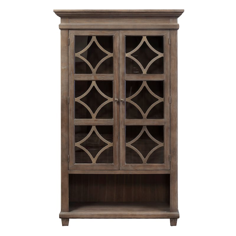 Carson Glass Display Cabinet, Glass Door Wood Bookcase, Storage Cabinet, Gray - 42"W x 70"H x 15"D