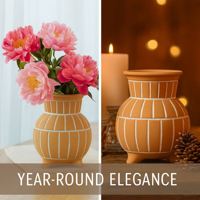 Aria Home Tan Ceramic Bubble Vase with Raised Rim Set of Two