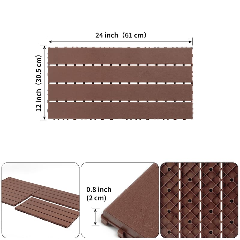24 Pieces Of Outdoor Terrace Deck Tiles, DIY Interlocking Decking Floor Tiles, For Indoor And Outdoor Balcony Backyard Poolside