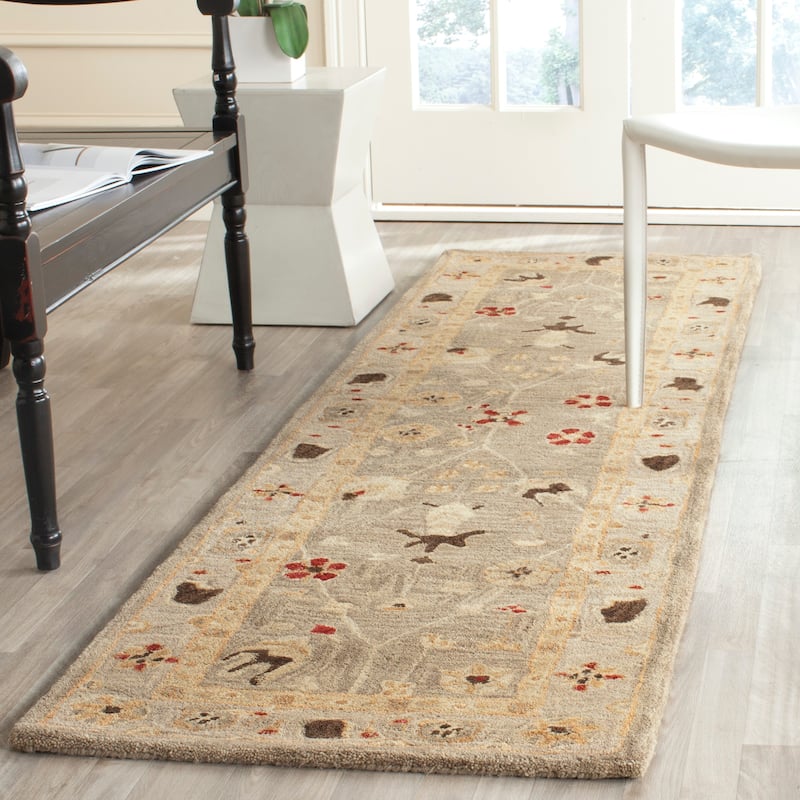 SAFAVIEH Handmade Anatolia Fuencisla Grey Blue/ Ivory Hand-spun Wool - 2' 3" x 8' - Beige/Sage - Runner