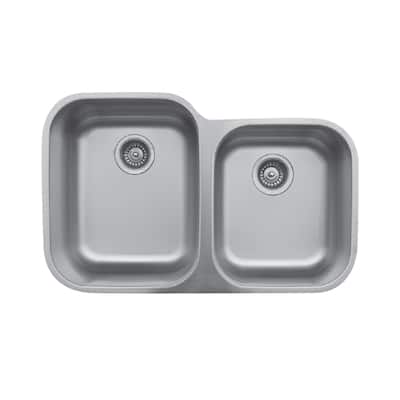 Karran Undermount Stainless Steel 32 in. Double Bowl Kitchen Sink