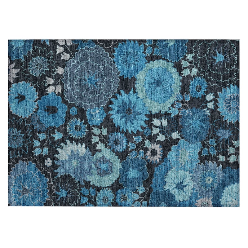 Machine Washable Indoor/ Outdoor Modern Floral Chantille Rug