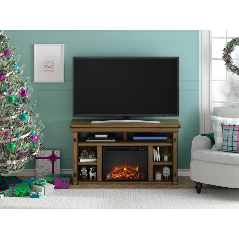 Roomfitters Wildwood Fireplace TV Stand for TVs up to 60 Inches, Electric Insert with Remote, Gray Finish