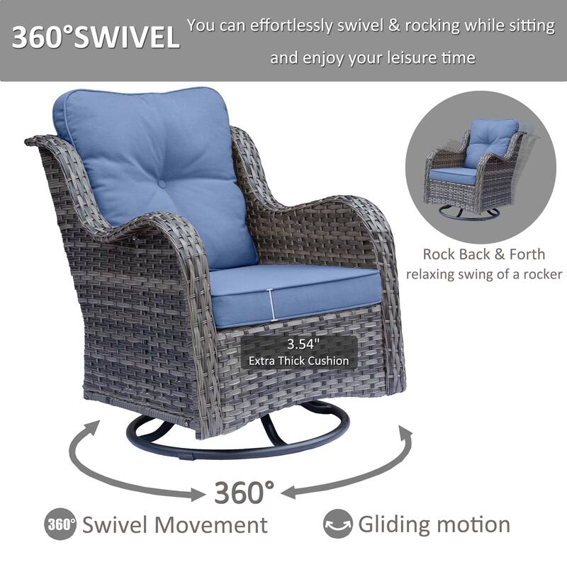 Outdoor Wicker Patio Conversation Seating Sofa Sets with Swivel Chairs