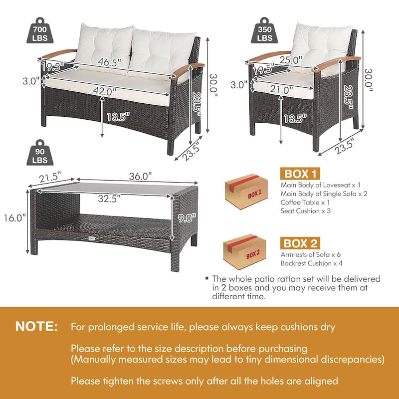 Costway 4PCS Patio Rattan Furniture Set Cushioned Sofa Storage Table