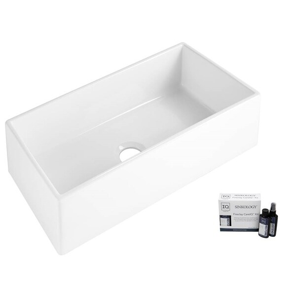 Harper Farmhouse Apron Front Fireclay 36 in. Single Bowl Kitchen Sink in Crisp White with Care IQ Kit. Opens flyout.