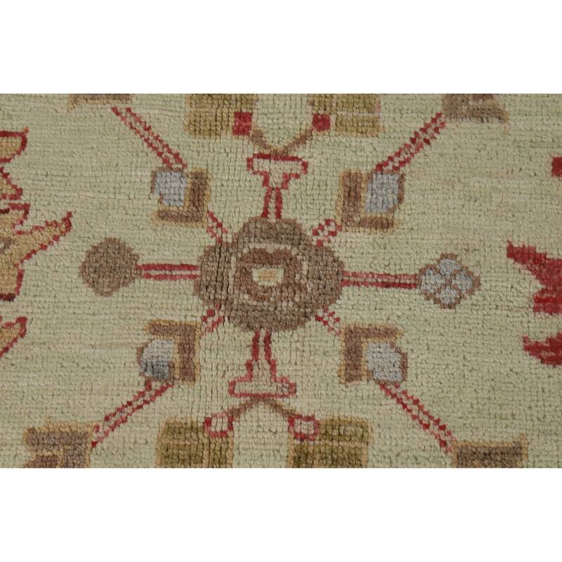 Hand Knotted Oriental 100% Wool Carpet Transitional All-Over Green Oushak Area Rug - 12' 4'' X 9' 2''
