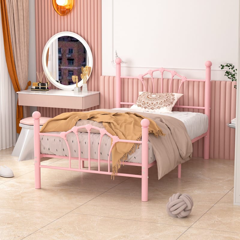 VECELO Classic Metal Platform Bed Frame, Twin Size Beds Set of 2 with Shell Style, Kids Bed Set of 2