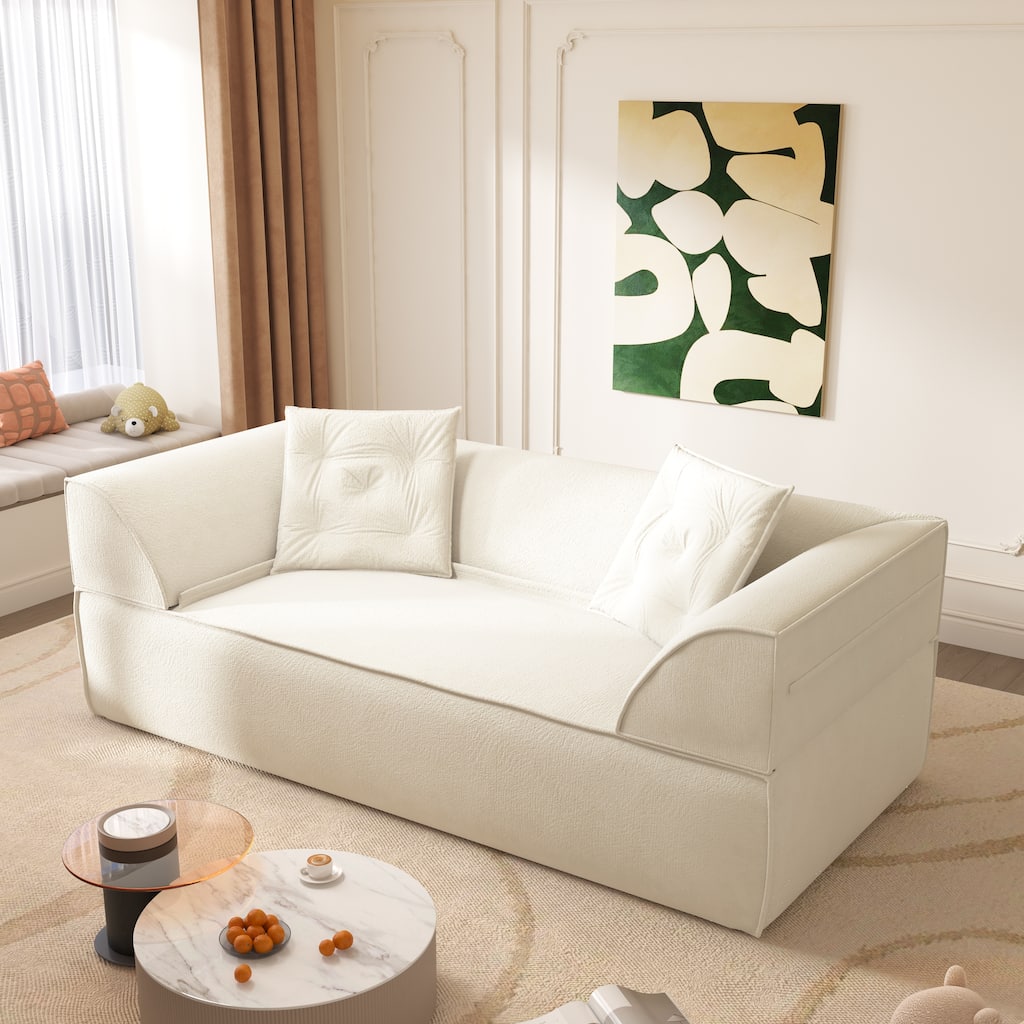 GDFStudio - 78.7" Frameless Corduroy Upholstered 2-in-1 Convertible 3-Seater Sofa Bed with High-Density Foam Backrest & Pillows