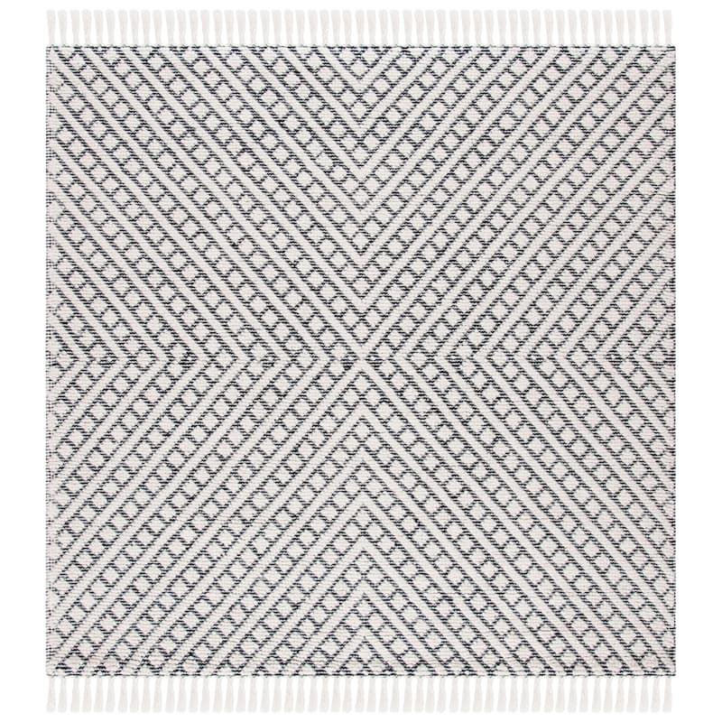SAFAVIEH Handmade Natura Cannelle Stripe Wool Rug - 6' Square - Ivory/Black