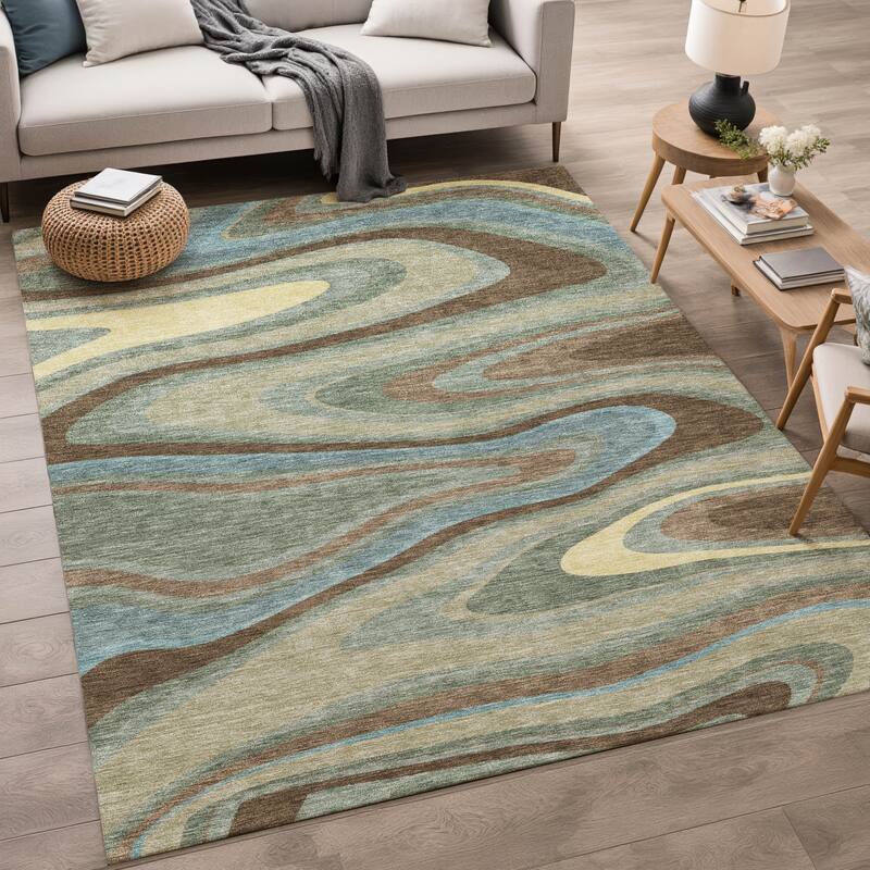 Machine Washable Indoor/ Outdoor Abstract Busey Chantille Rug