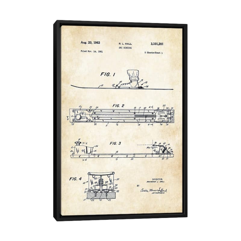 iCanvas "Ski Binding" by Patent77 Framed Canvas Print - Black - 48x32