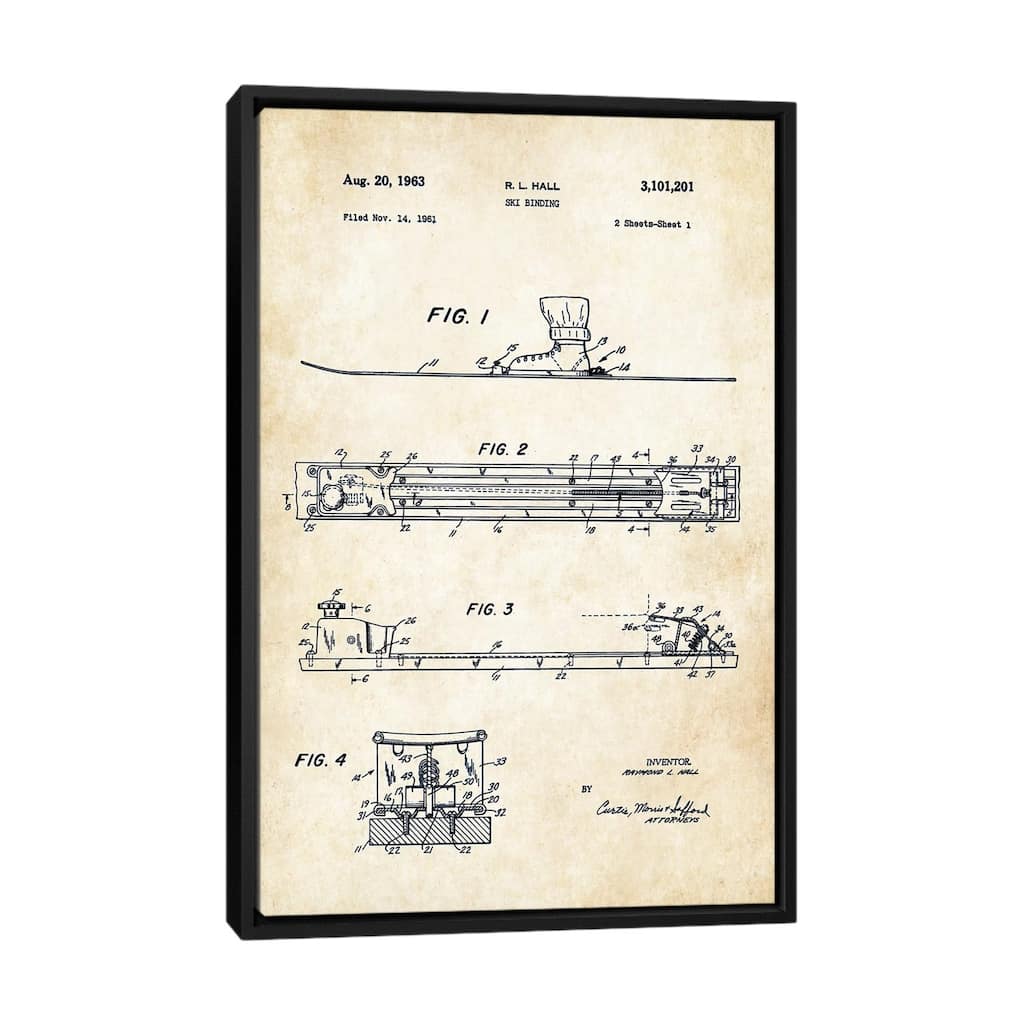 iCanvas "Ski Binding" by Patent77 Framed Canvas Print