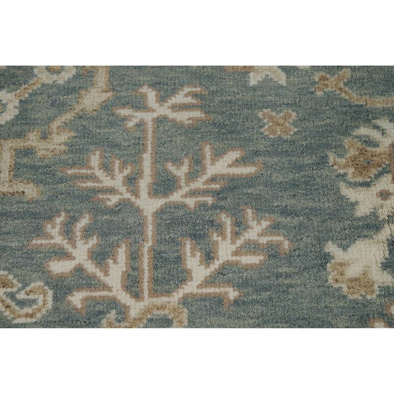 Floral Oushak Indian Area Rug Hand-Knotted Blue Wool Carpet - 8'2" x 10'0"