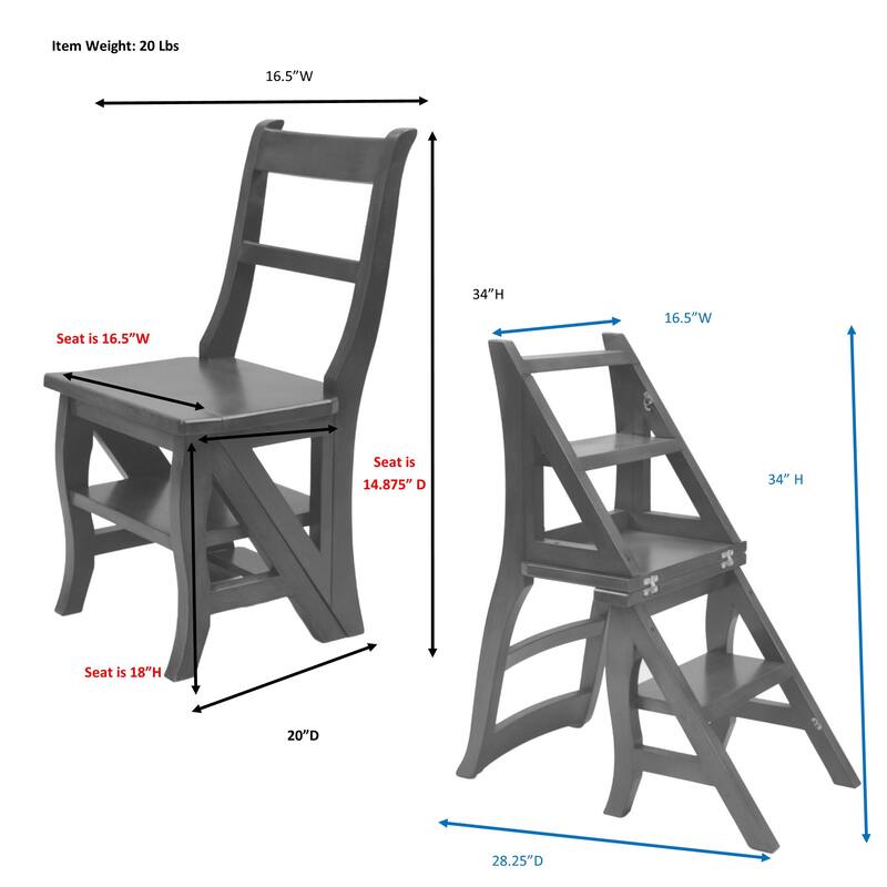 Copper Grove Stevensville Folding Wood Library Ladder Chair
