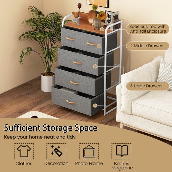 Modern 5-Drawer Dresser with Steel Frame and Wooden Top - Bed Bath & Beyond  - 33999257