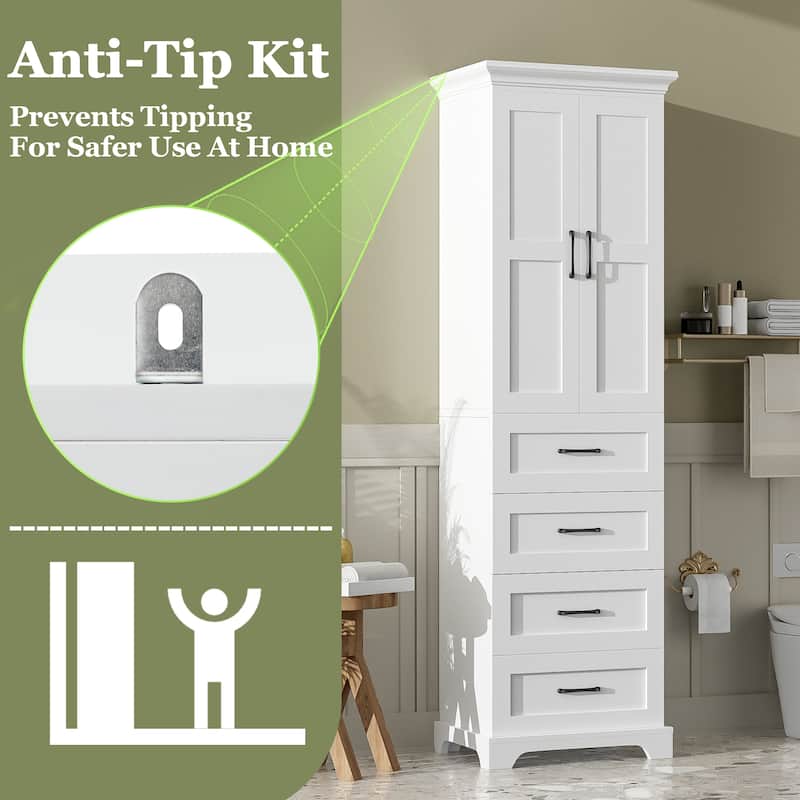 71" tall Freestanding Bathroom Cabinet with 2 Damping-Hinge Doors, 3 Drawers, Adjustable Shelves