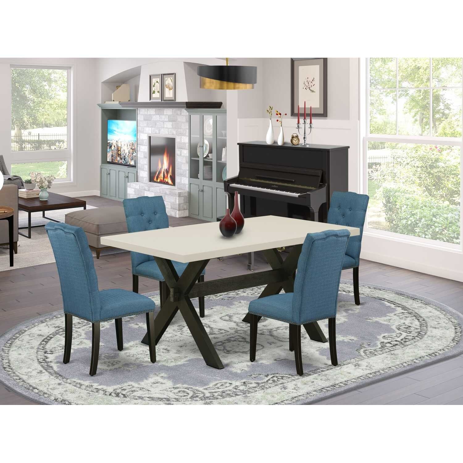 5-Piece Natural Oak Finish Solid Wood Top Dining table with 4 Chairs with