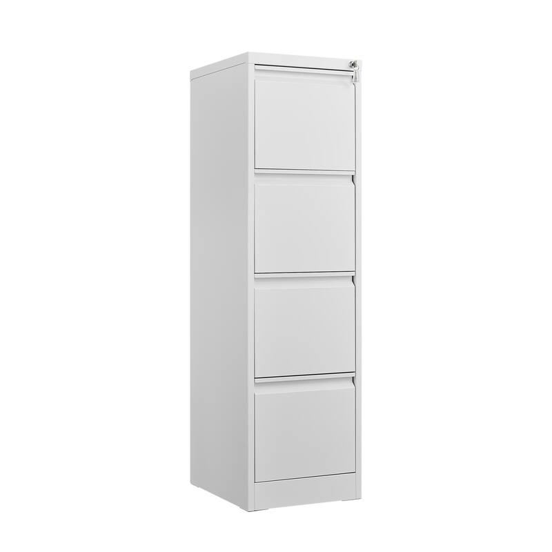 Modern Filing Cabinet Metal File Cabinet File Storage Cabinet with 4 Drawers and lock for Home Office, White