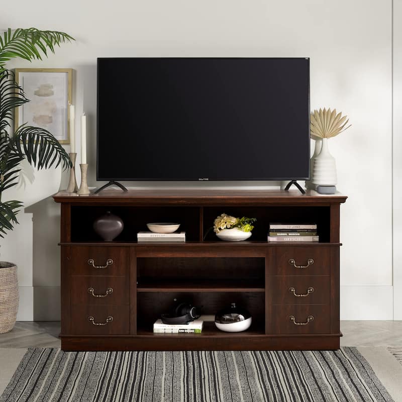 60"W Retro TV Stand Entertainment Center, 2 Cabinets&Open Shelves - 60"W*15.75"D*34.25"H