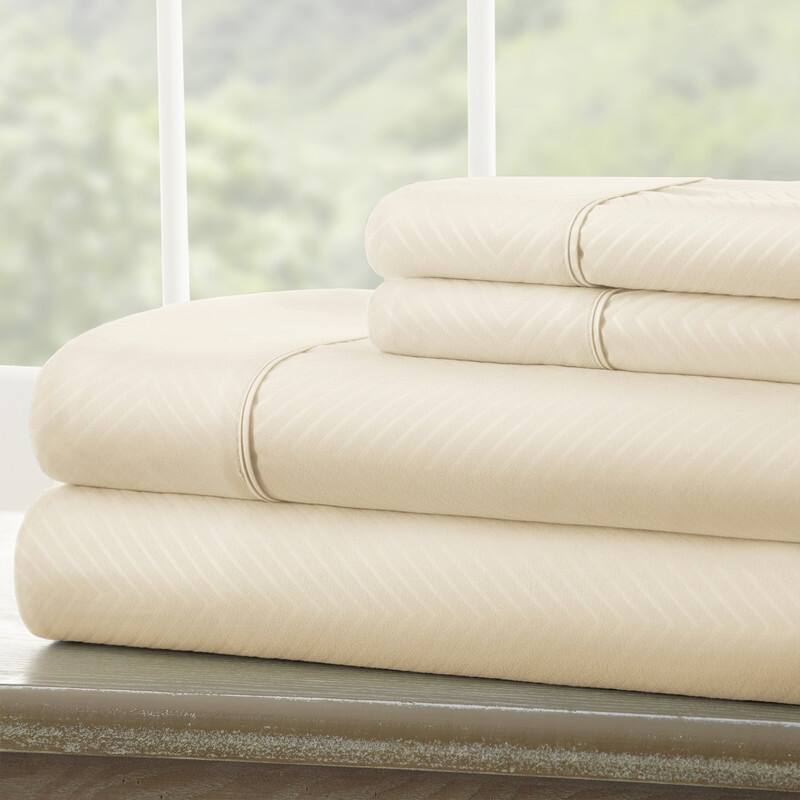 Becky Cameron Chevron 4-piece Deep Pocket Bed Sheet Set - Twin - Cream
