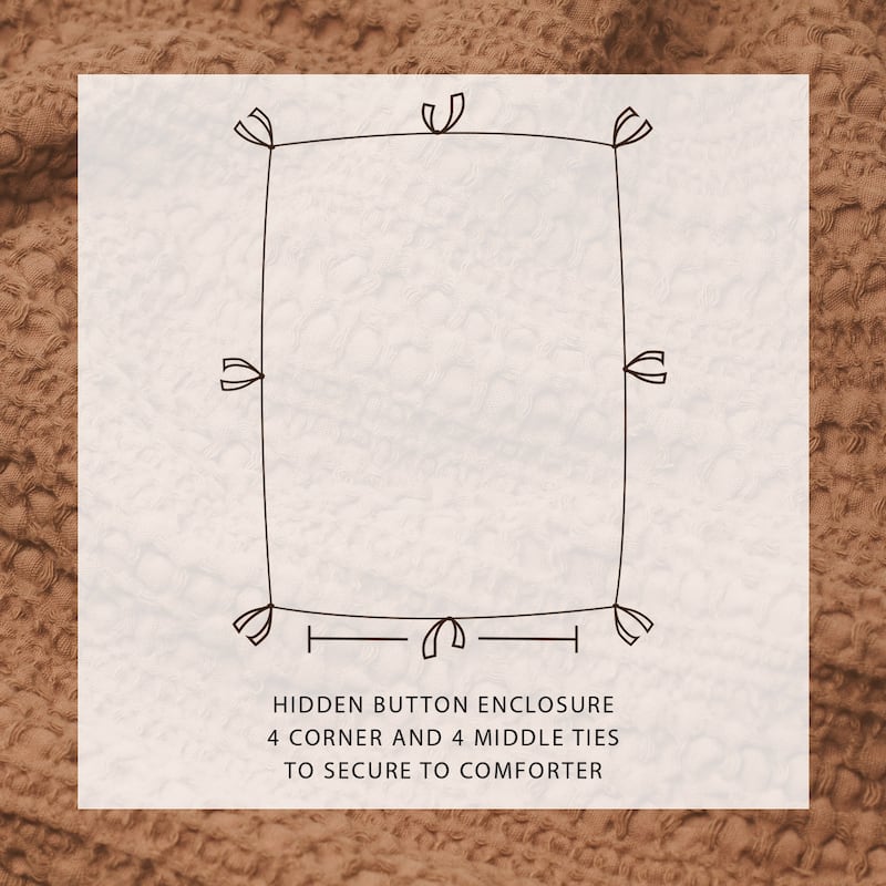 Linery & Co. 100% Cotton Reversible Honeycomb Waffle / Percale Duvet Cover Set