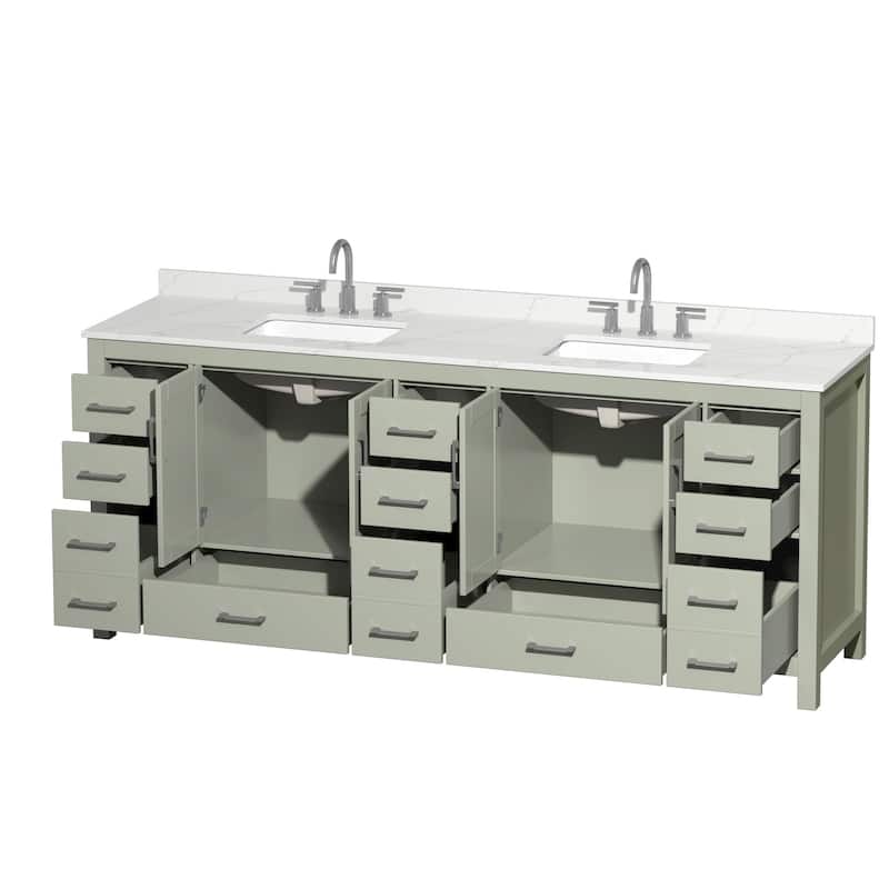 Sheffield 84-inch Double Vanity, 3 Hole Quartz Top