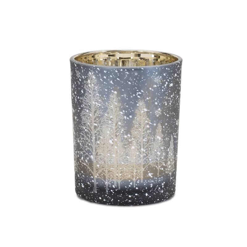 Glass Painted Votive Candle Holders Set with Pine Tree Design