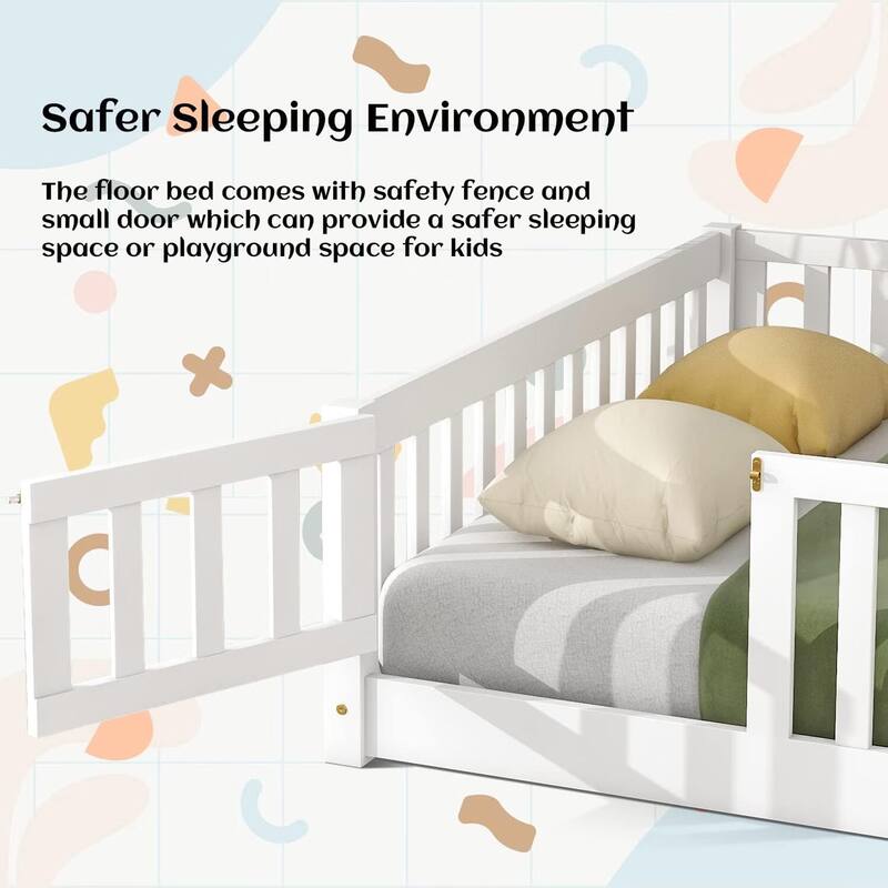 Twin/Full/Queen Size Floor Bed with Safety Guardrails, Toddler Floor Bed for Girls and Boys