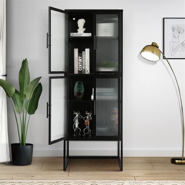 Black Storage with Adjustable Shelves and 4 Glass Doors Bed