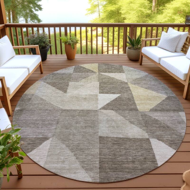 Machine Washable Indoor/ Outdoor Geo Rubi Chantille Rug - Khaki - 8' x 8'