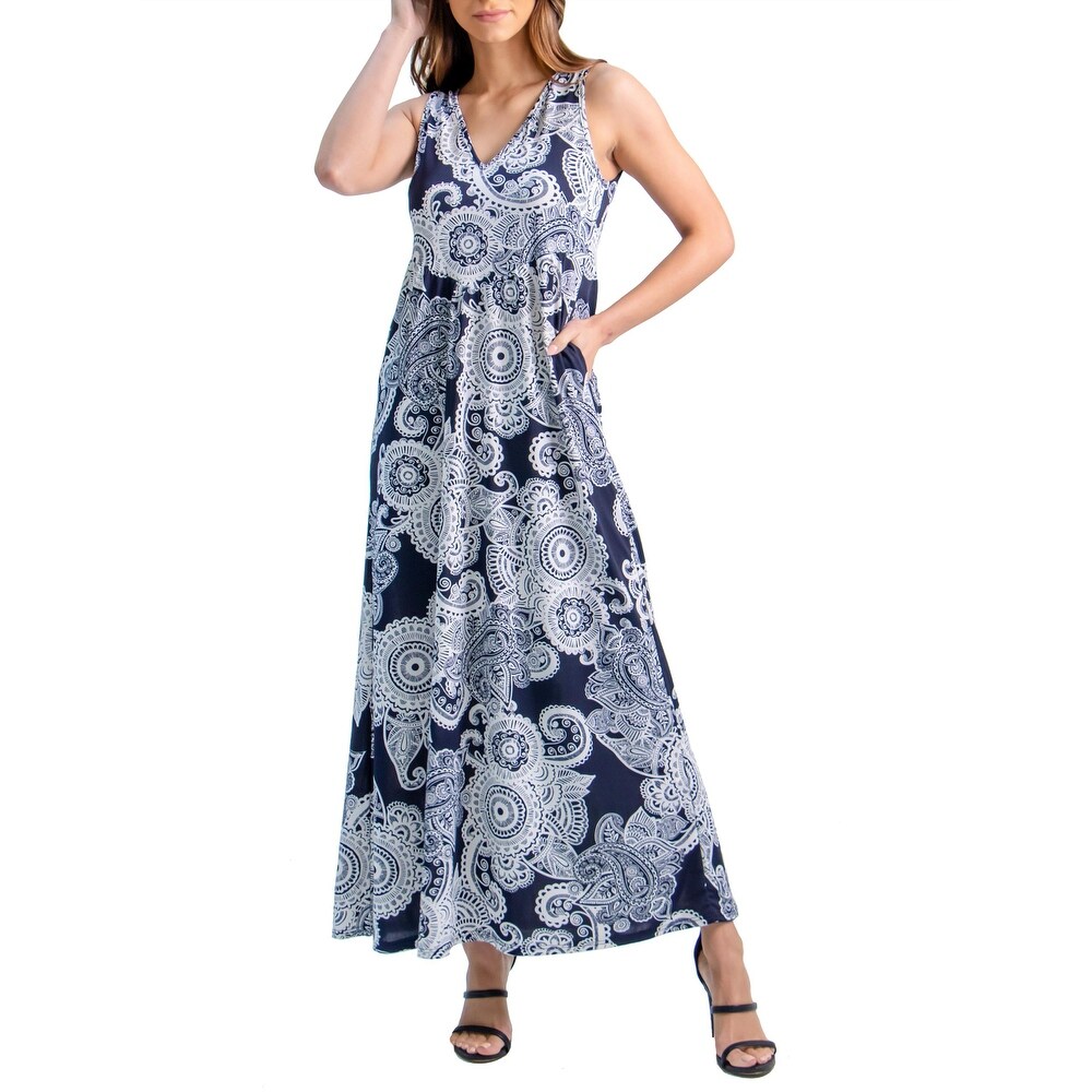 Small-3X 24seven Comfort Apparel Womens Maternity Sleeveless V Neck Maxi Dress with Pockets Made in USA