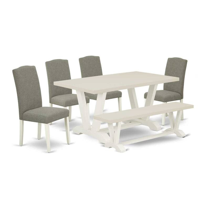 HomeStock 6-Pc Rectangle Natural Oak Finish Solid Wood Top Dining Table with 1-Bench, 4-Chairs