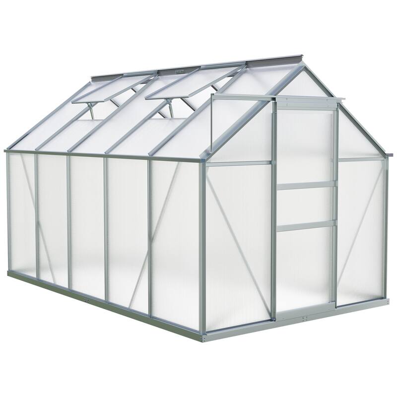 Moasis 6'W X 4/6/8/10/12/16'D Dual-wall PC Walk-in Hobby Greenhouse with Aluminum Frame